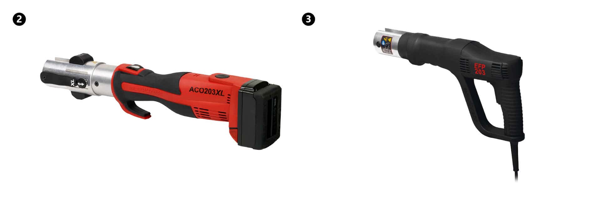 KAN-therm – ultraPRESS-System – Novopress- ultraPRESSwerkzeug mit den Backen vom Typ PB2 14-63 mm und dem Adapter 50 mm und 63 mm.
